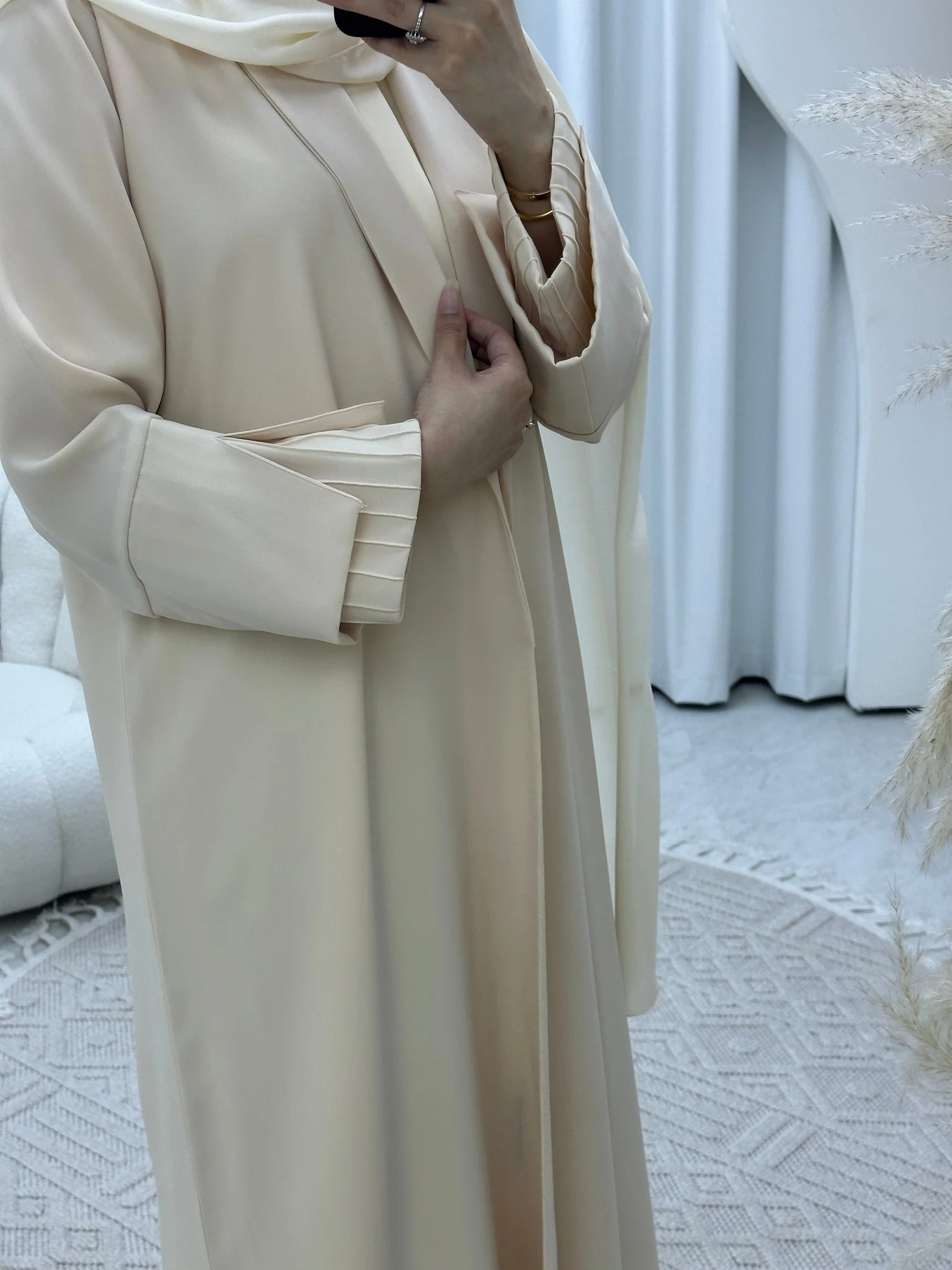 C RTW Striped Sleeves Cream Abaya - Image 8