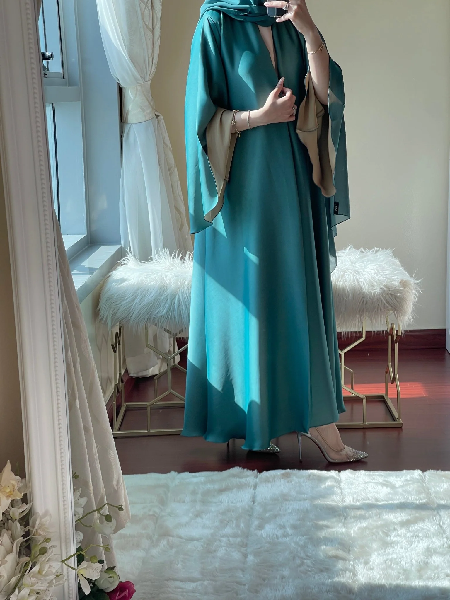 C-RTW-Teal-Gold-Duotone-Abaya - Image 5