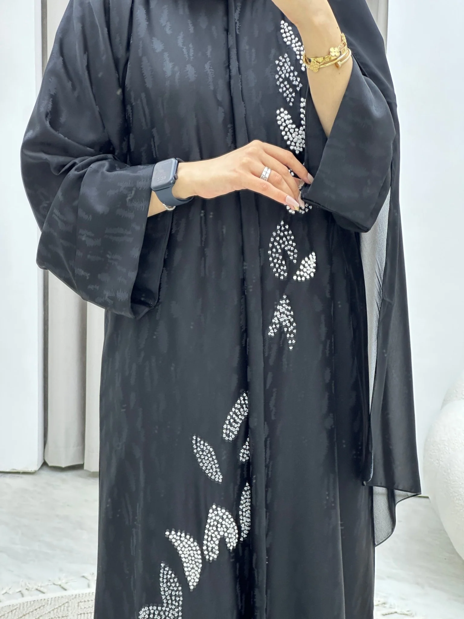 C RTW Turkish Cupro Evening Black Abaya - Image 3