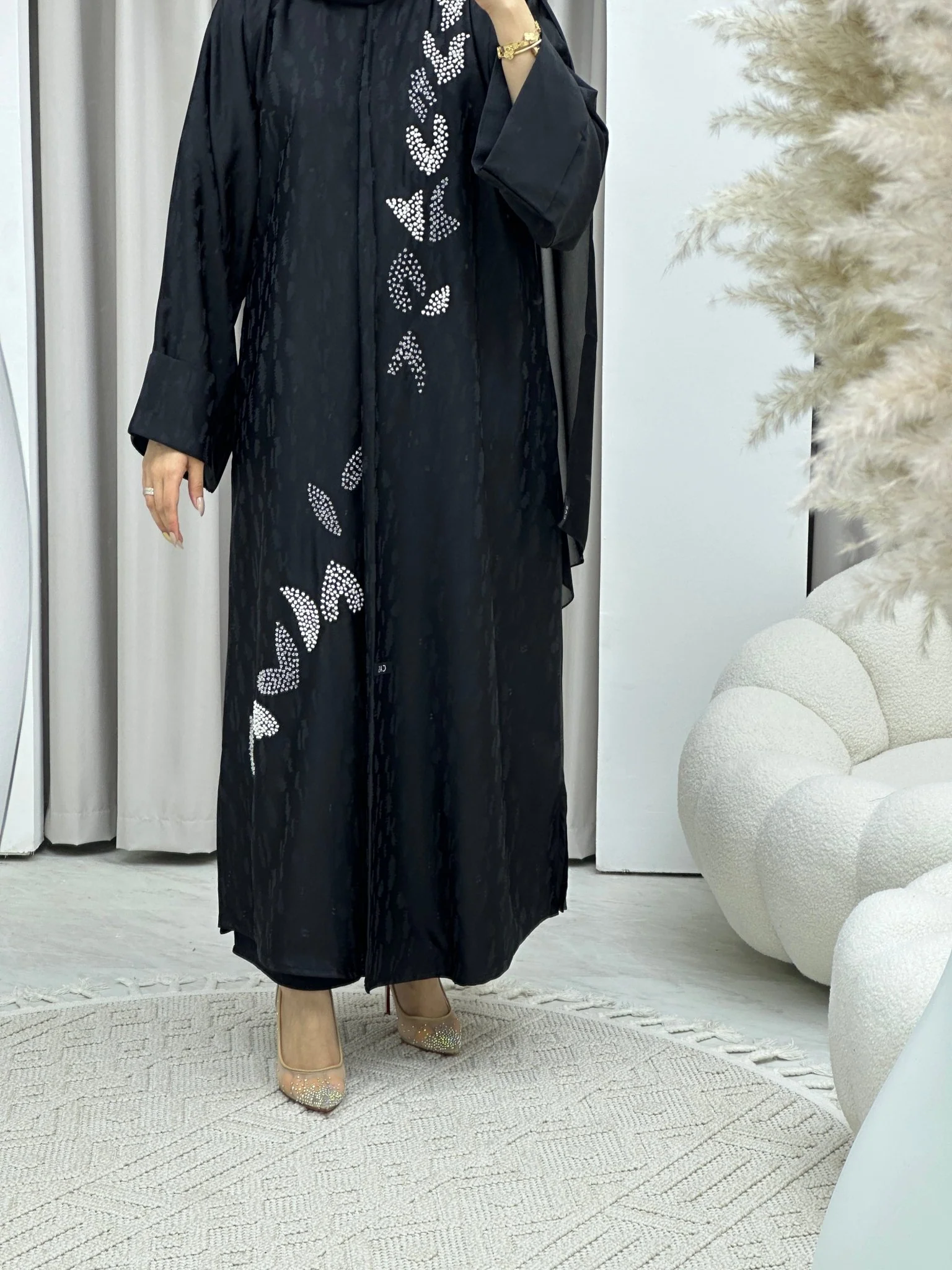 C RTW Turkish Cupro Evening Black Abaya - Image 5