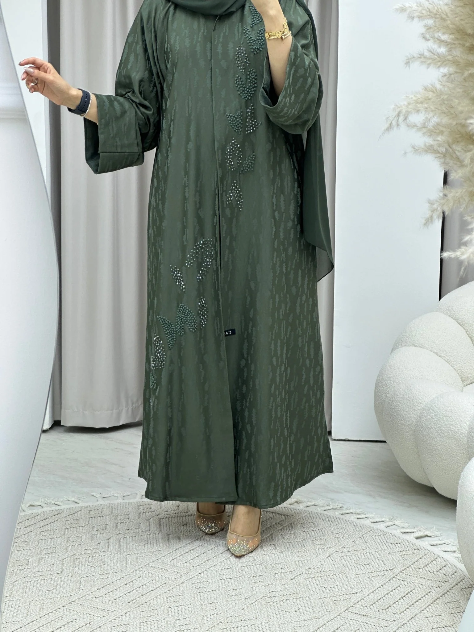 C RTW Turkish Cupro Evening Green Abaya - Image 5