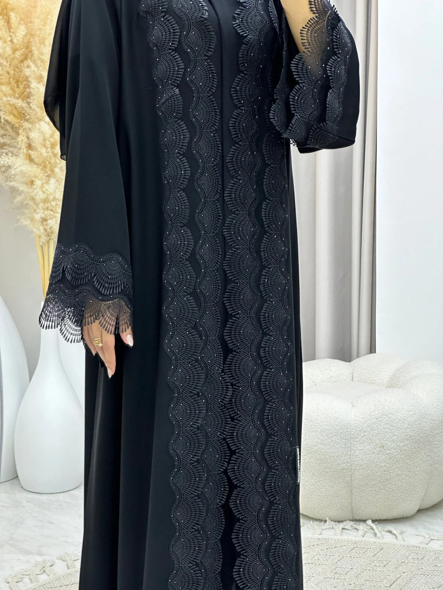 C 0259 Black Lace Abaya - Image 7