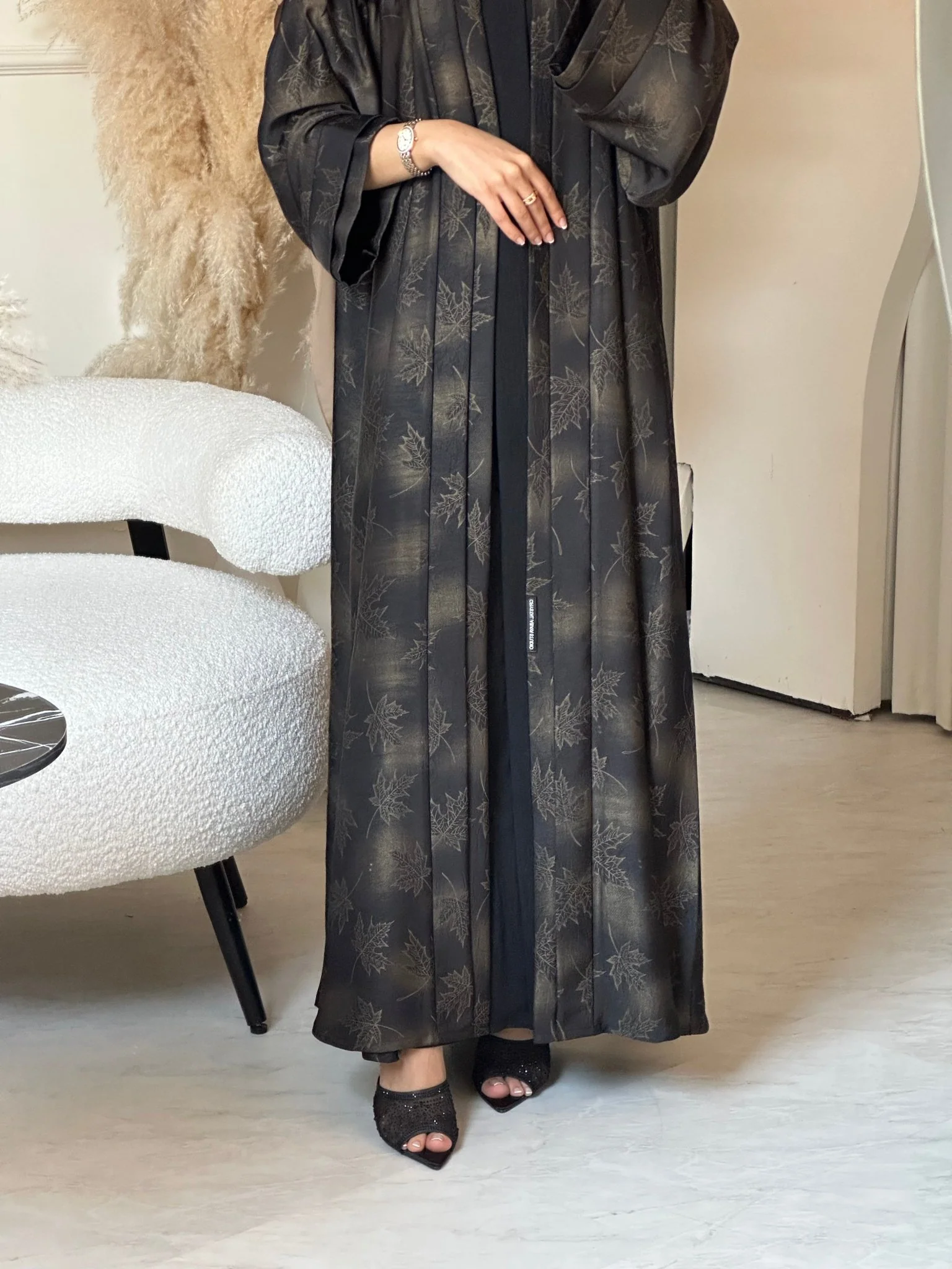 C 0682-01 Gold Metallic Printed Abaya - Image 4