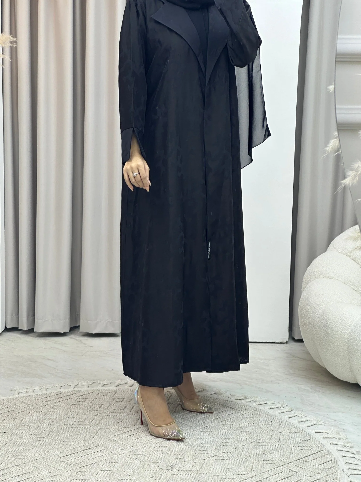 C RTW Web Winter Black Coat Abaya - Image 3