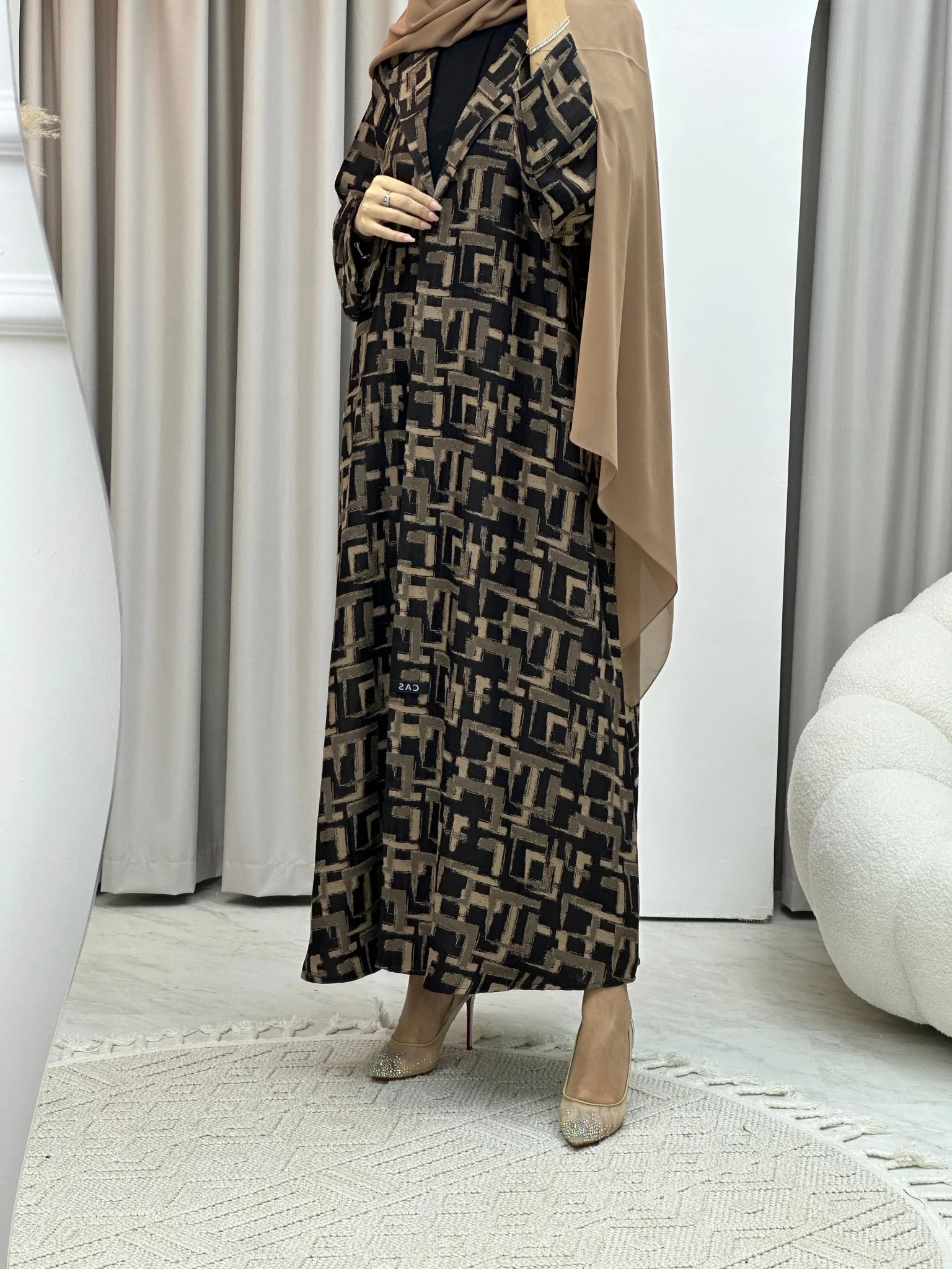 C Square Winter Beige Coat Abaya - Image 5