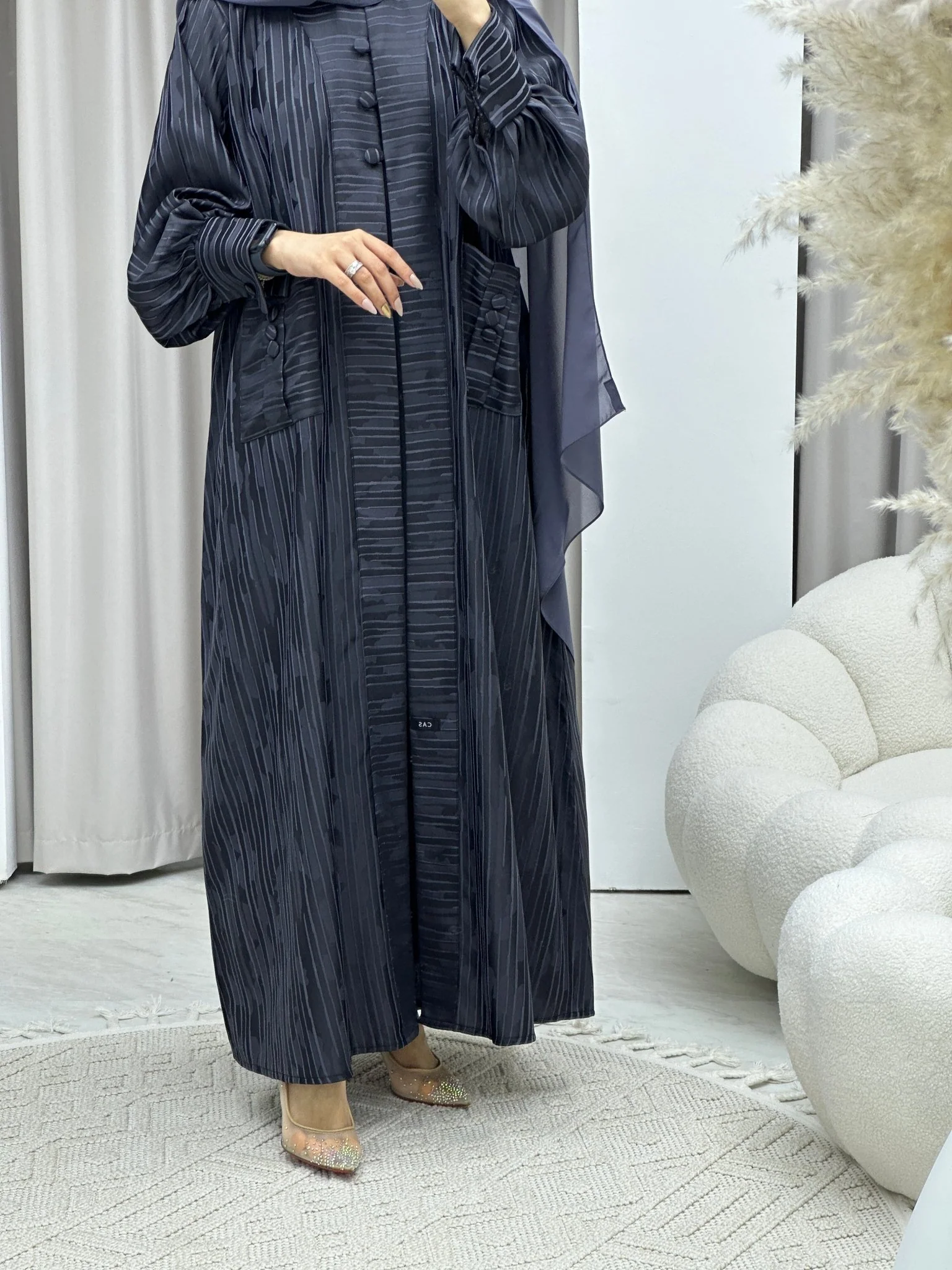C Stripe Print Blue Abaya - Image 8