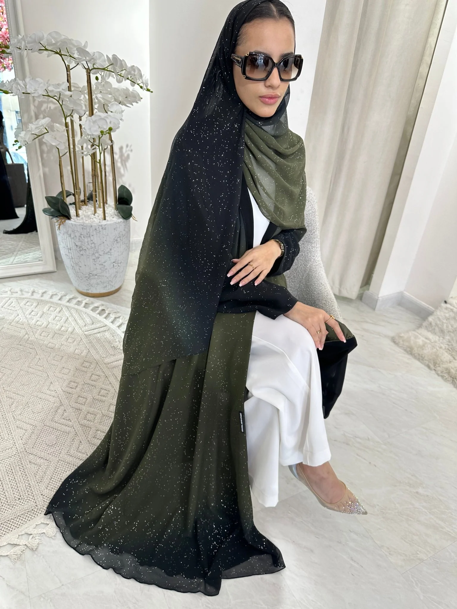C Summer Green Shimmer Kloosh Abaya - Image 5