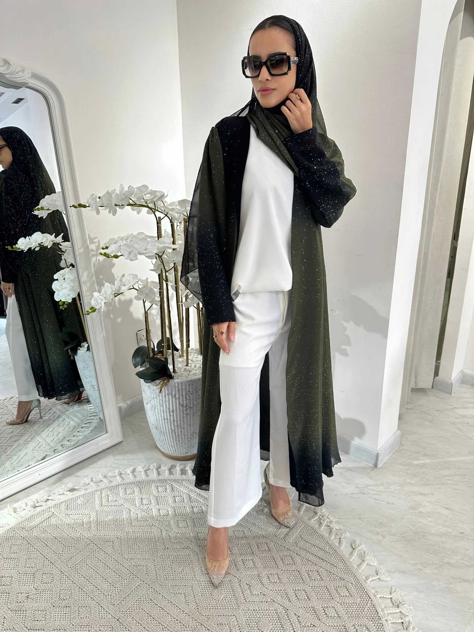 C Summer Green Shimmer Kloosh Abaya - Image 7