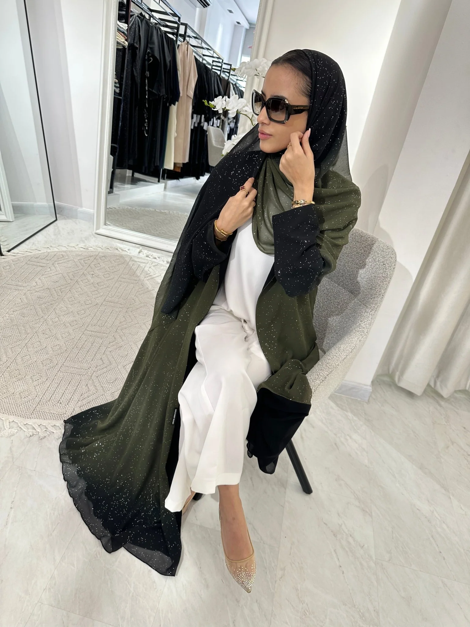 C Summer Green Shimmer Kloosh Abaya - Image 9