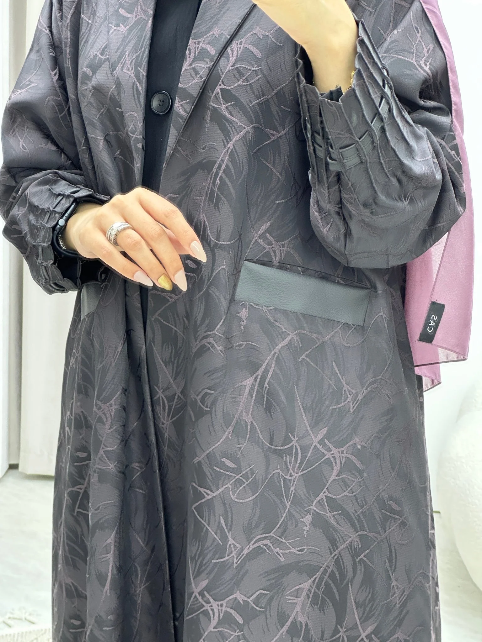C Swirl Print Purple Coat Abaya - Image 6