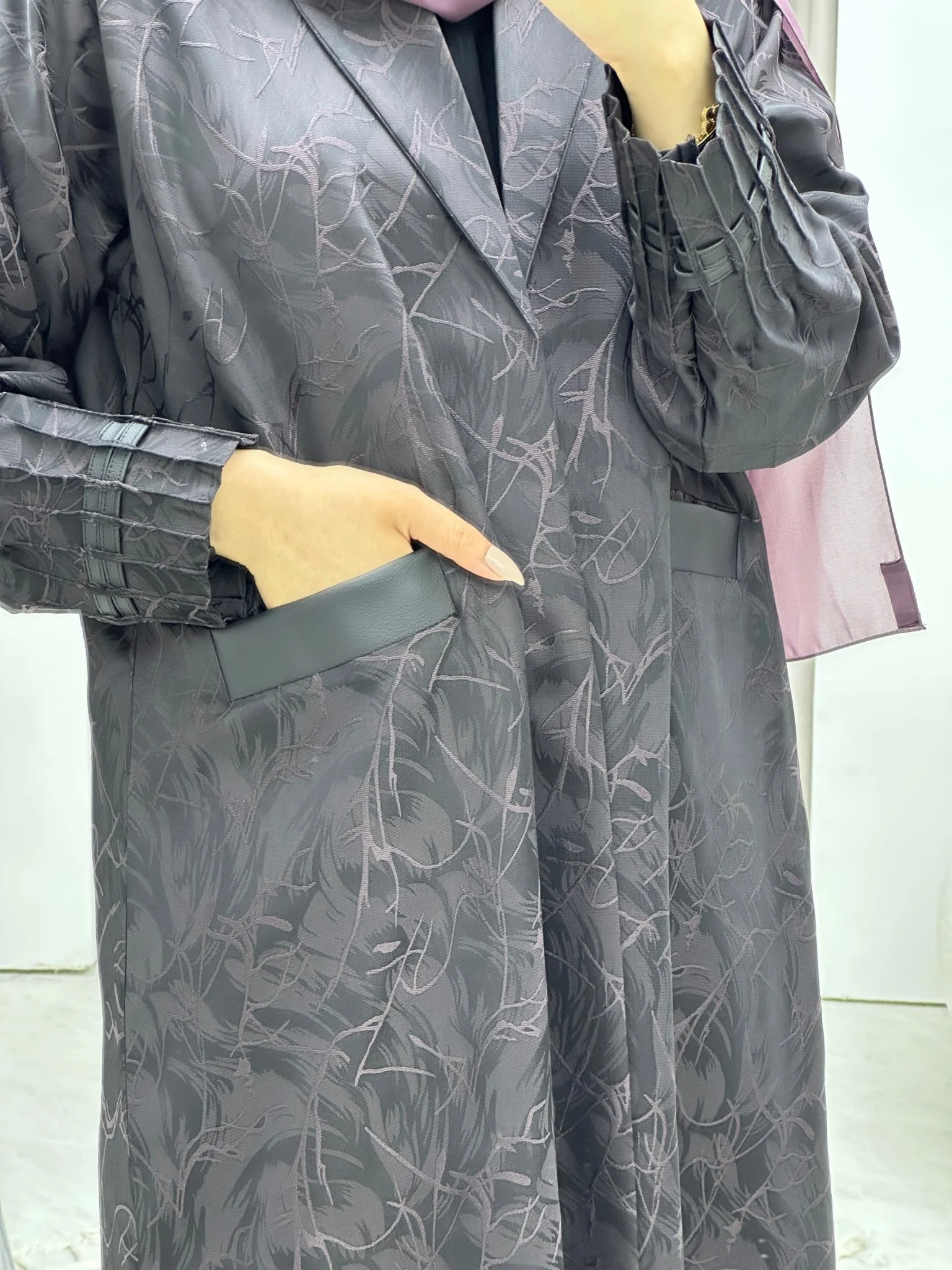 C Swirl Print Purple Coat Abaya - Image 8