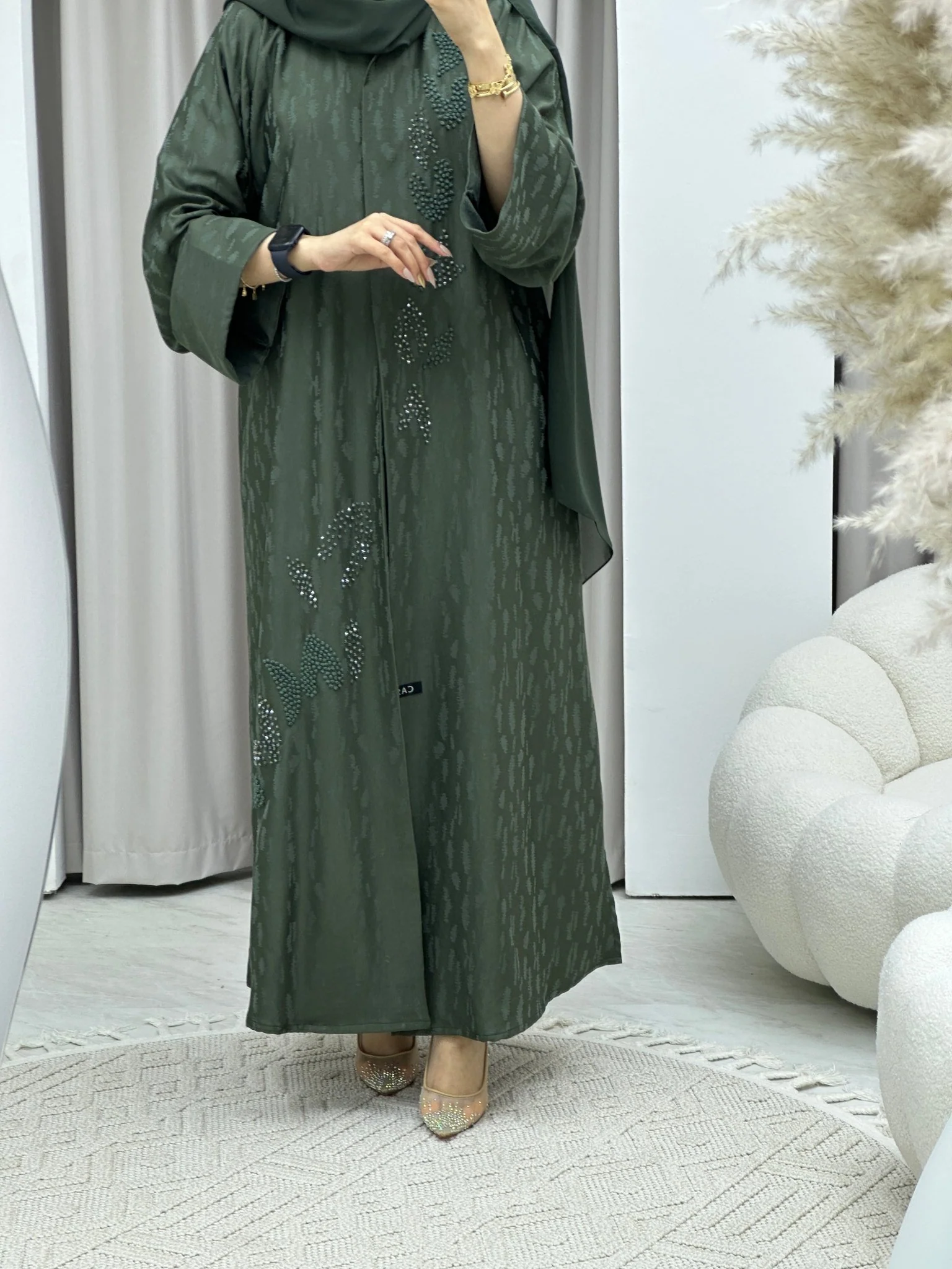 C Turkish Cupro Evening Green Abaya - Image 4