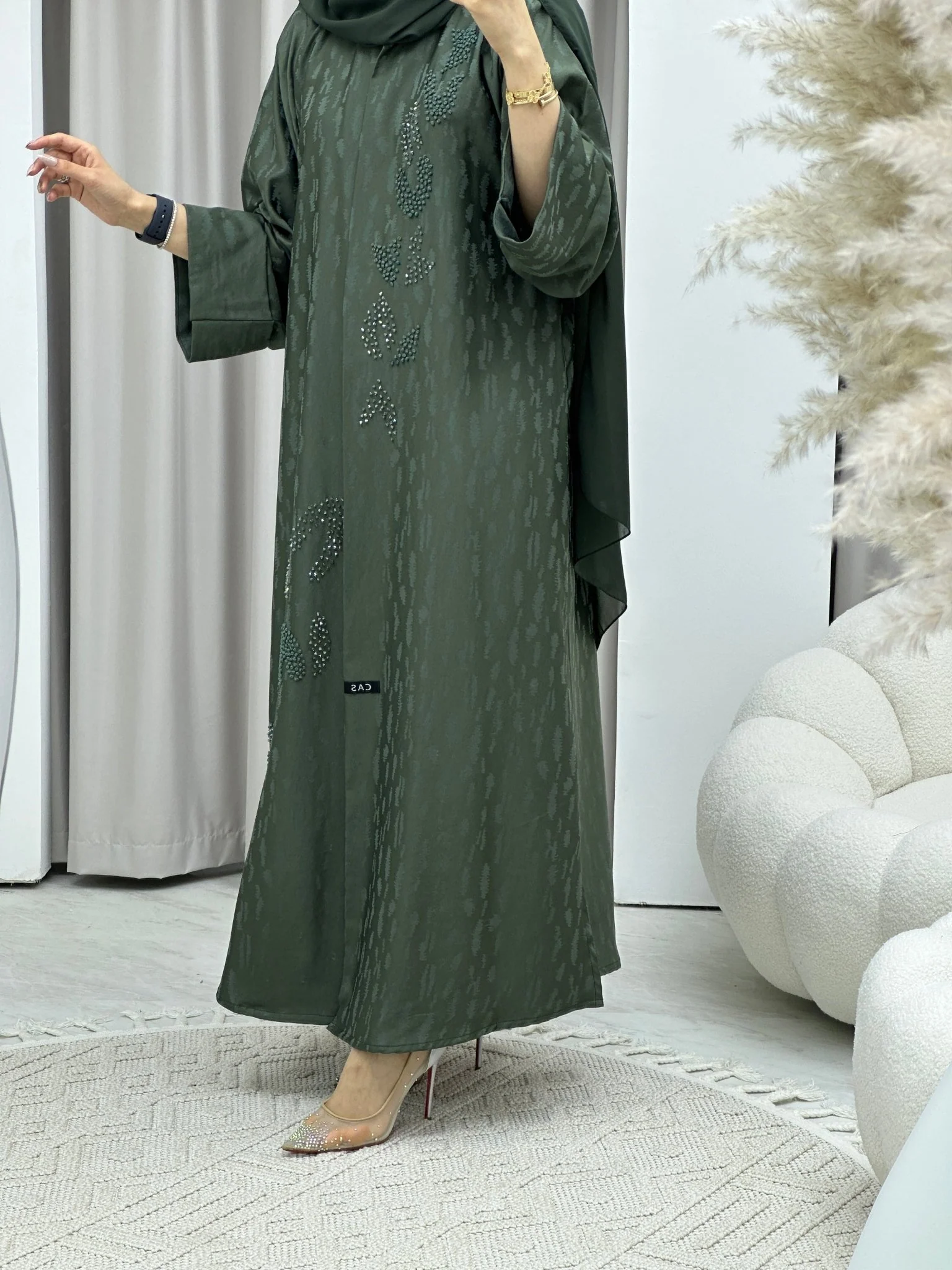 C Turkish Cupro Evening Green Abaya - Image 7