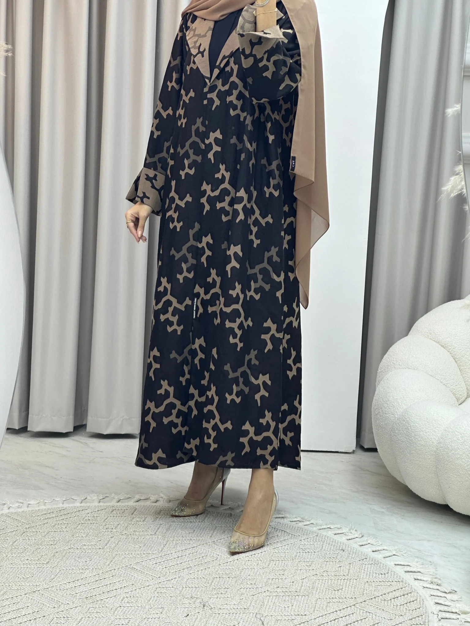 C Web Winter Beige Coat Abaya - Image 8