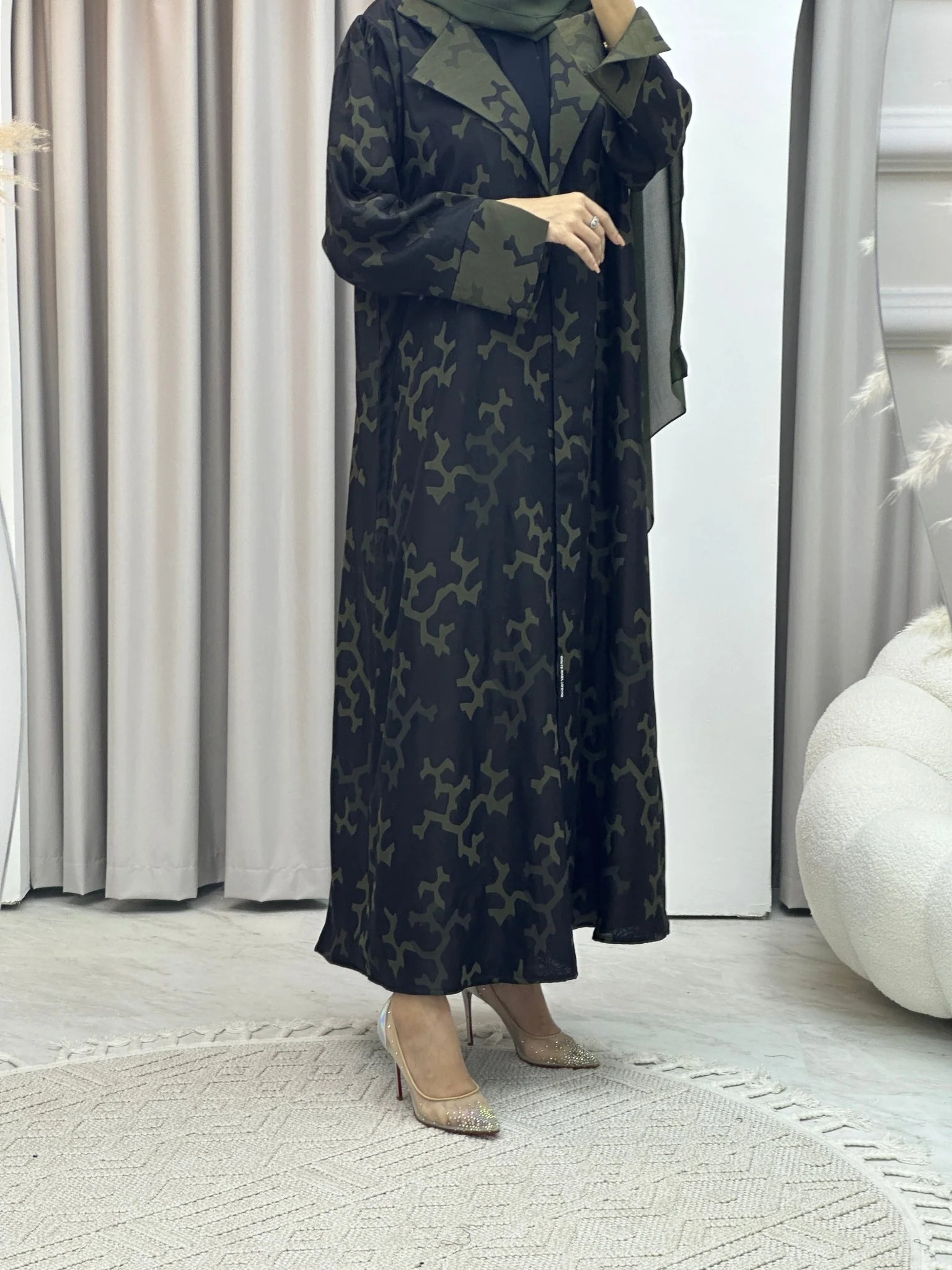 C Web Winter Green Coat Abaya - Image 8