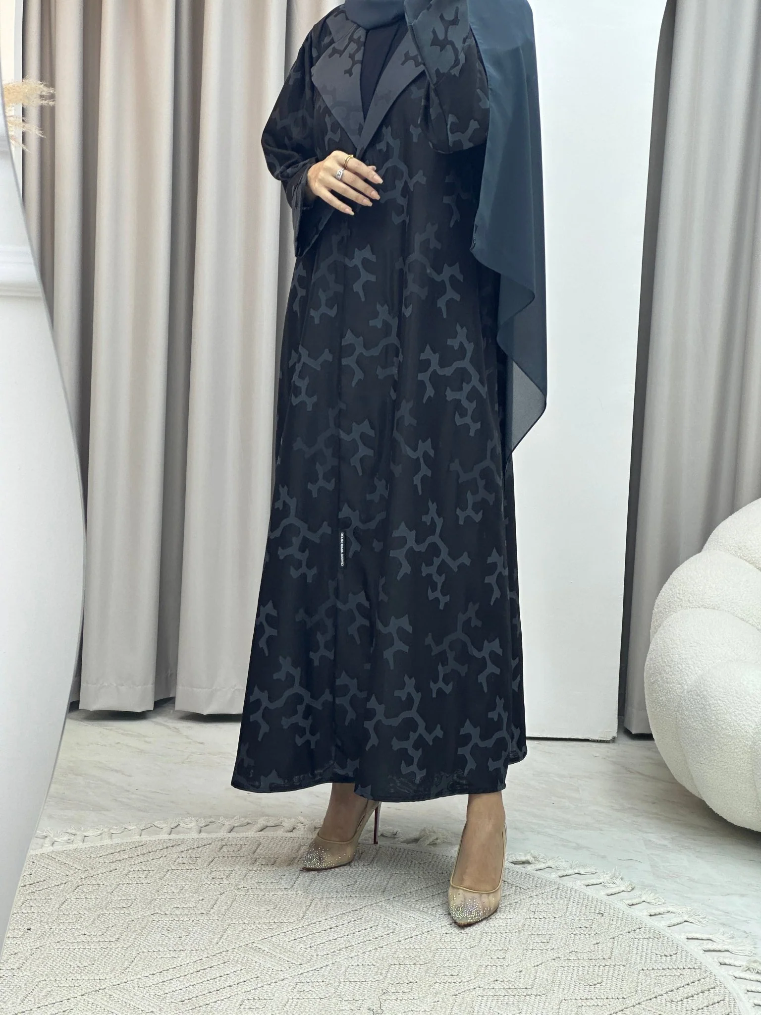 C Web Winter Grey Coat Abaya - Image 7