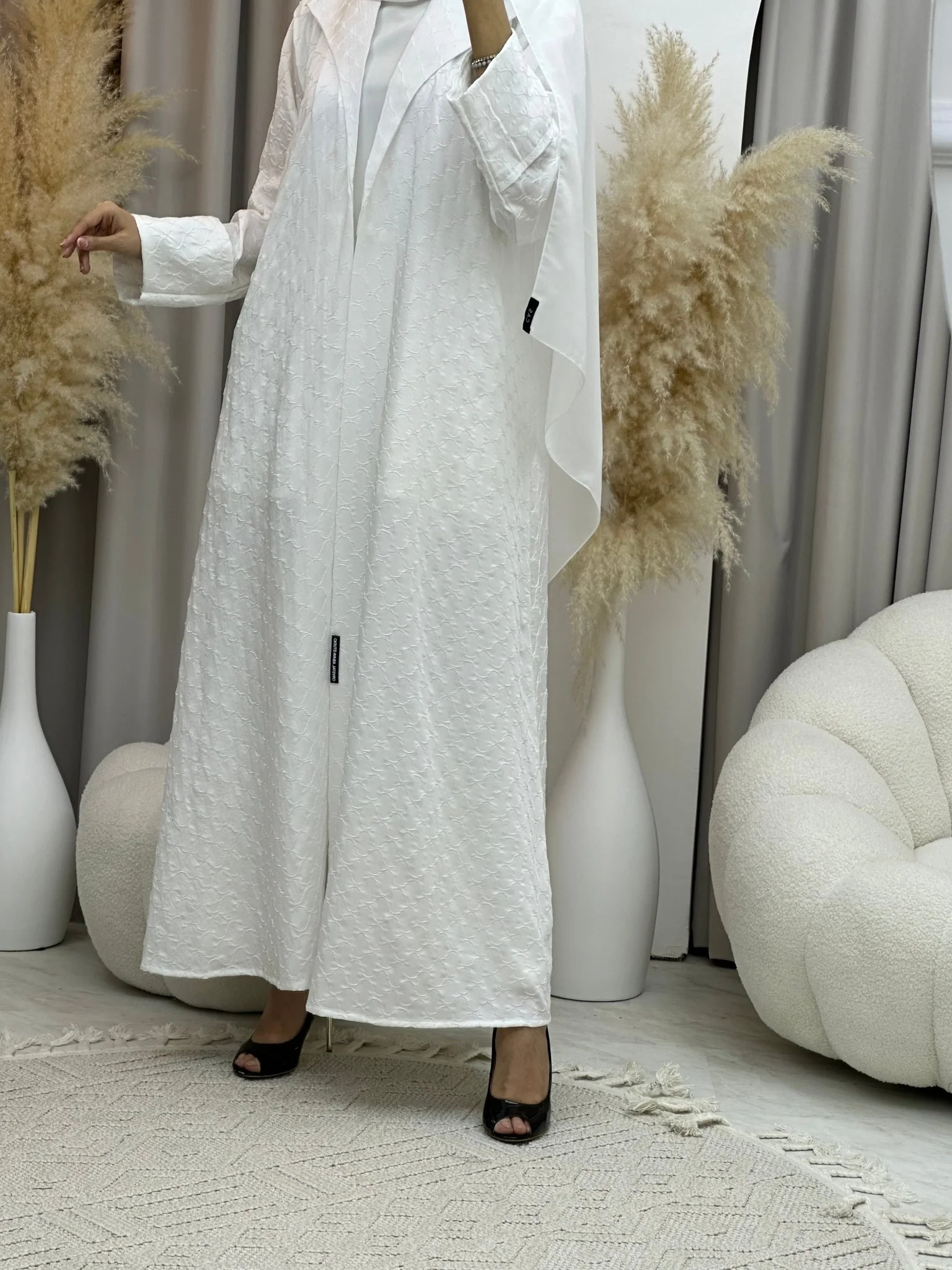 C 0007-06 White Coat Silk Eid Abaya 02 - Image 5