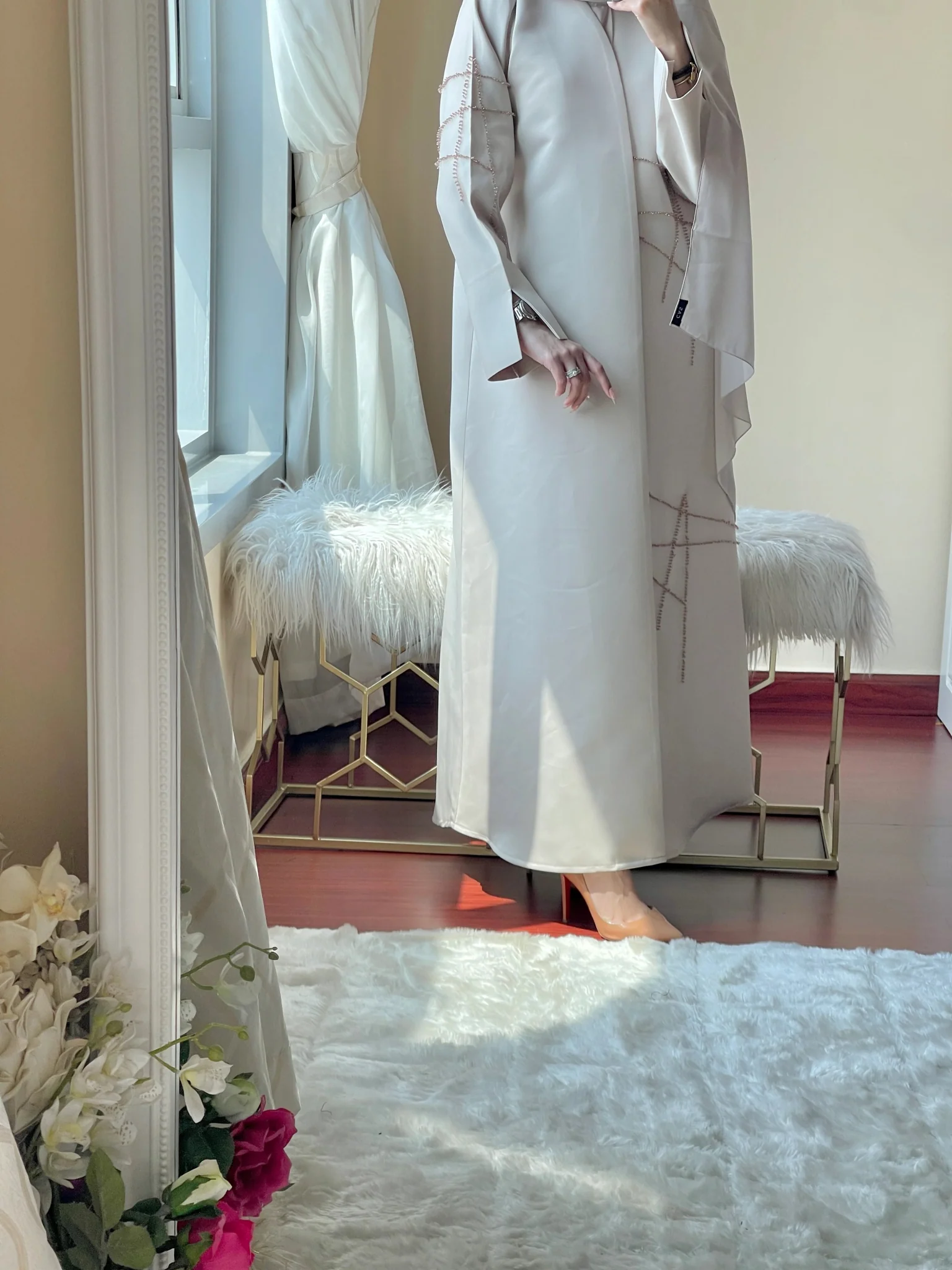 CE-RTW-Cream-Satin-Coat-Abaya - Image 3