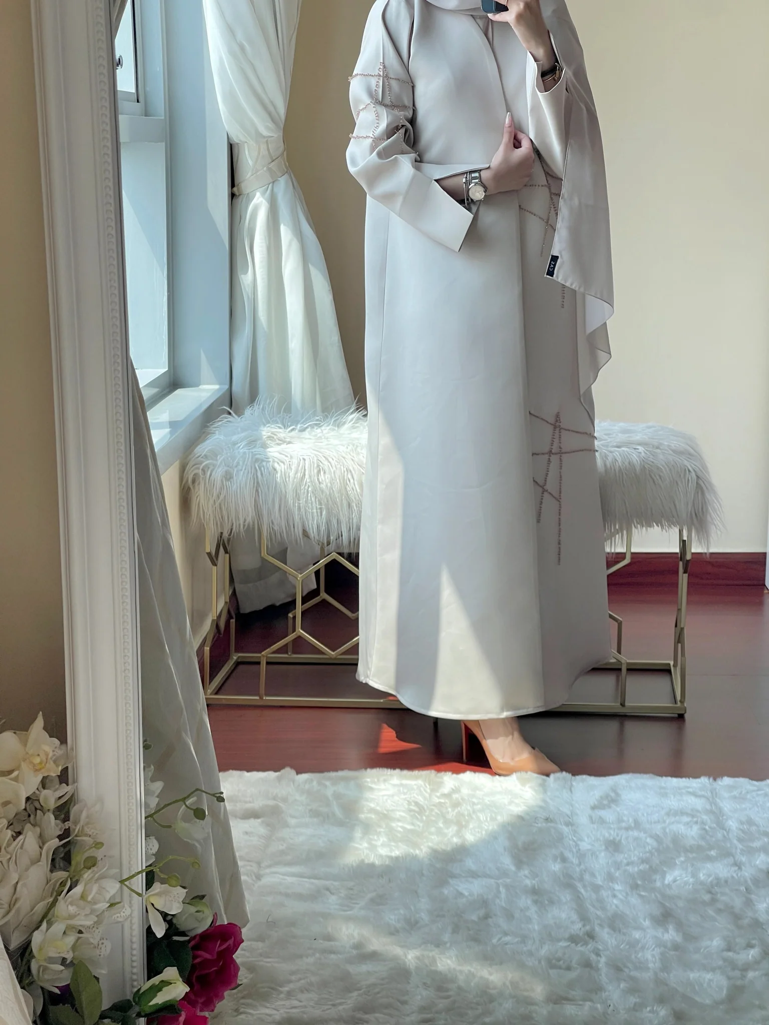 CE-RTW-Cream-Satin-Coat-Abaya - Image 4