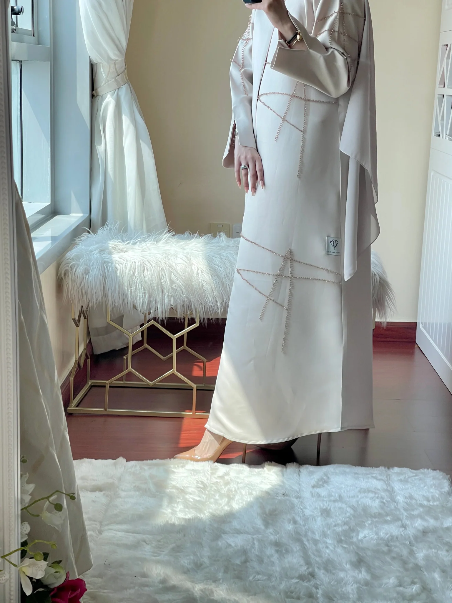 CE-RTW-Cream-Satin-Coat-Abaya - Image 5