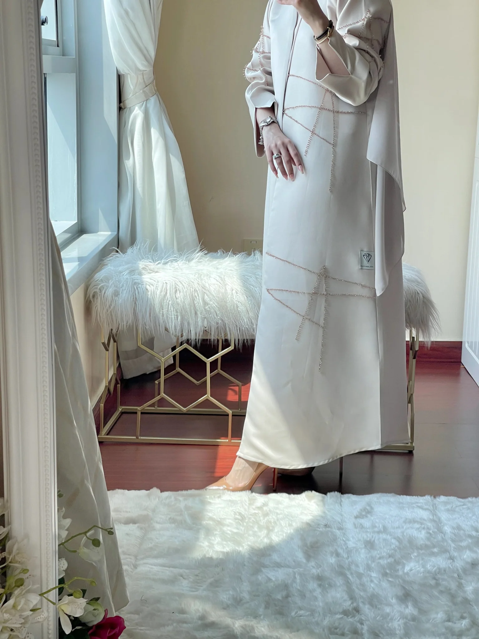 CE-RTW-Cream-Satin-Coat-Abaya - Image 6