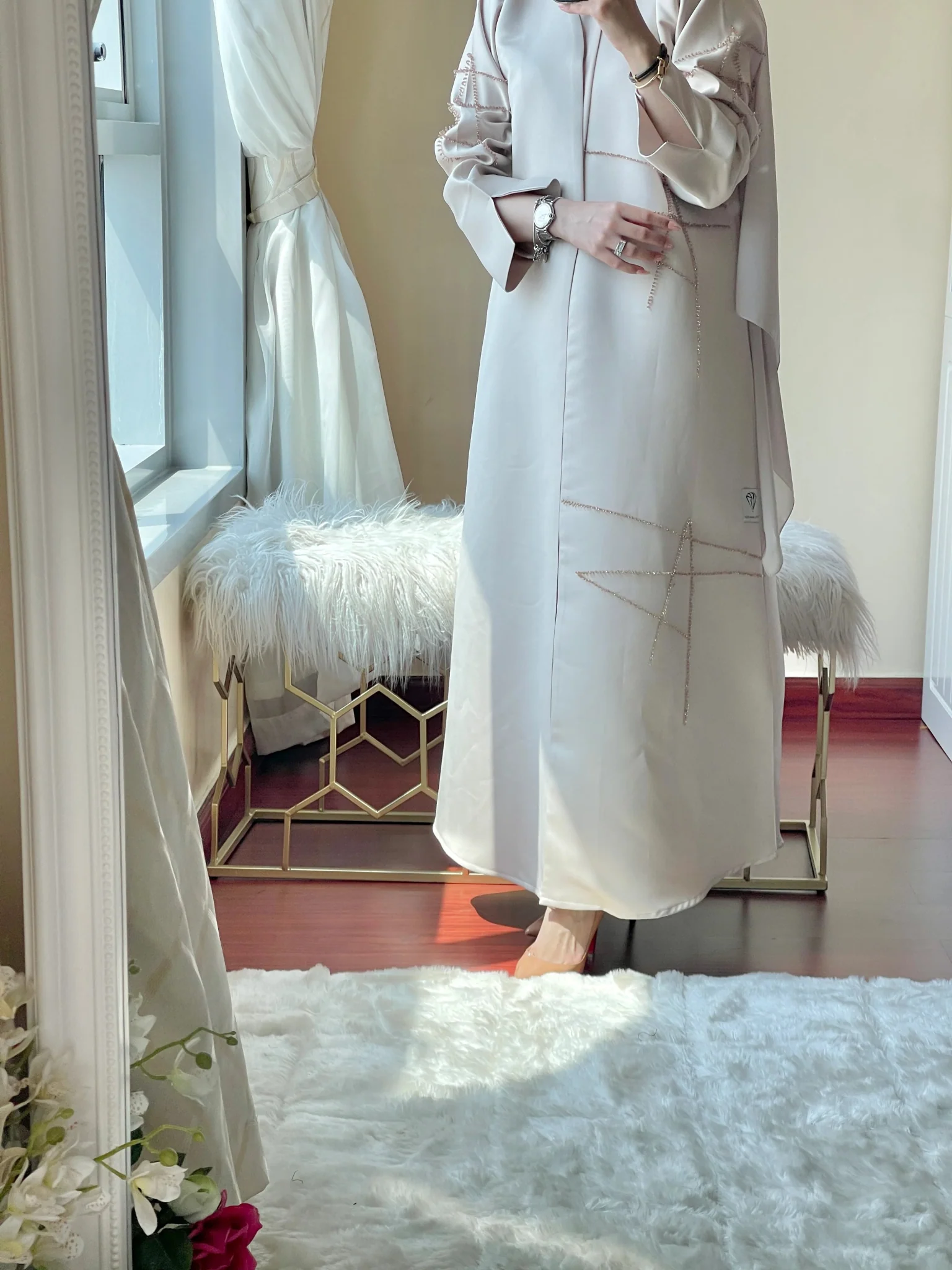 CE-RTW-Cream-Satin-Coat-Abaya - Image 7