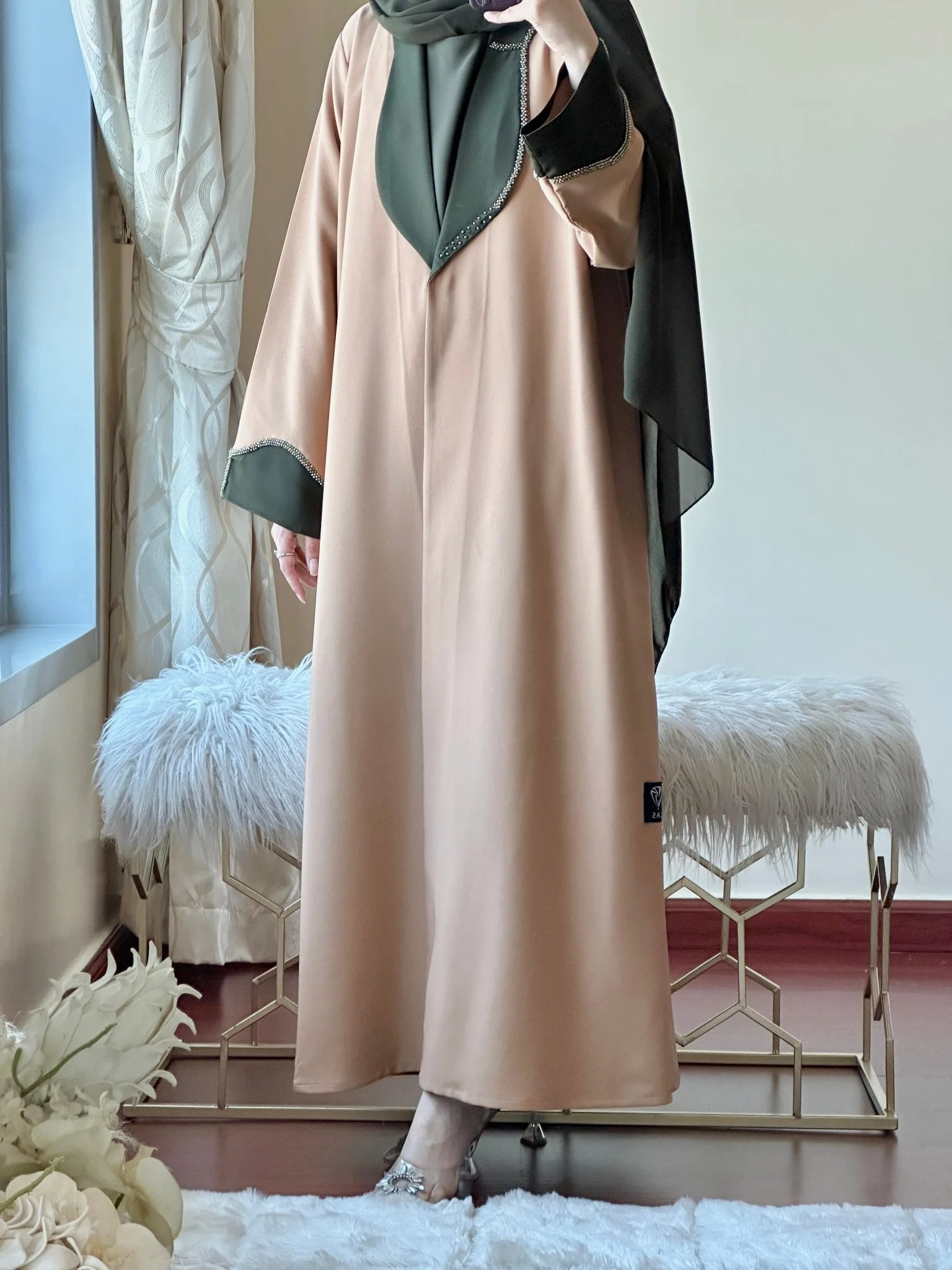 C-Green Beige Evening Abaya 42 - Image 2