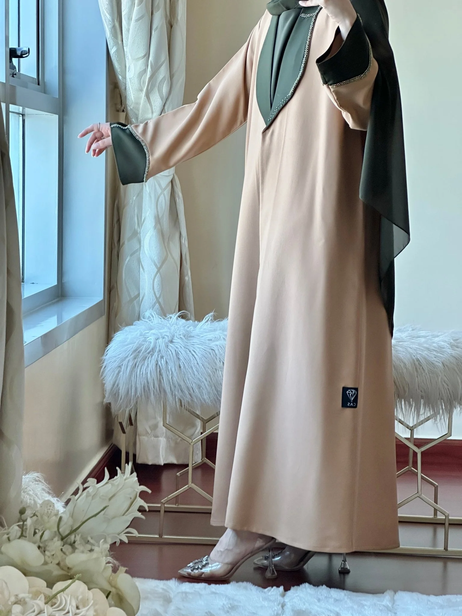 C-Green Beige Evening Abaya 42 - Image 5