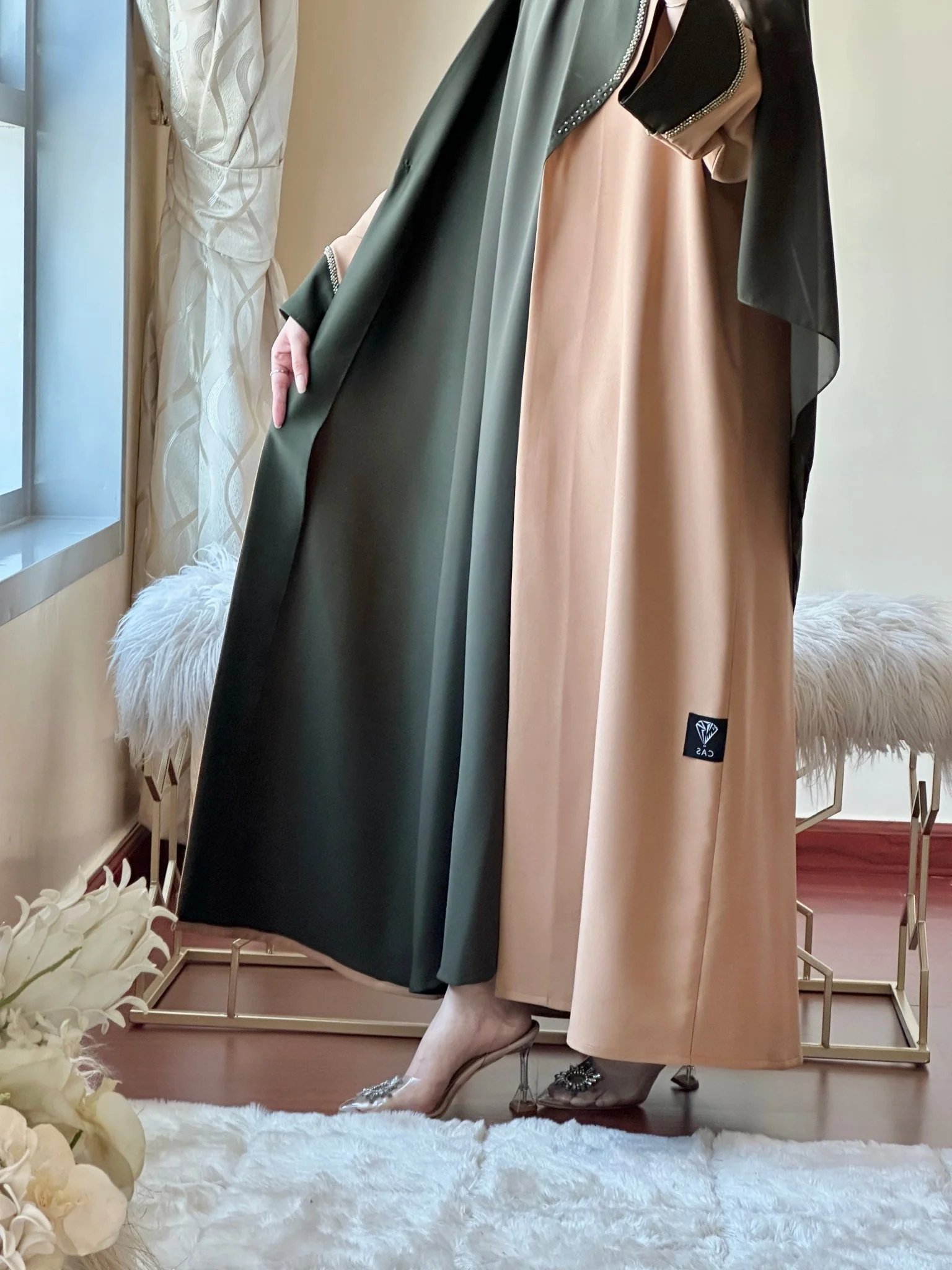 C-Green Beige Evening Abaya 42 - Image 7
