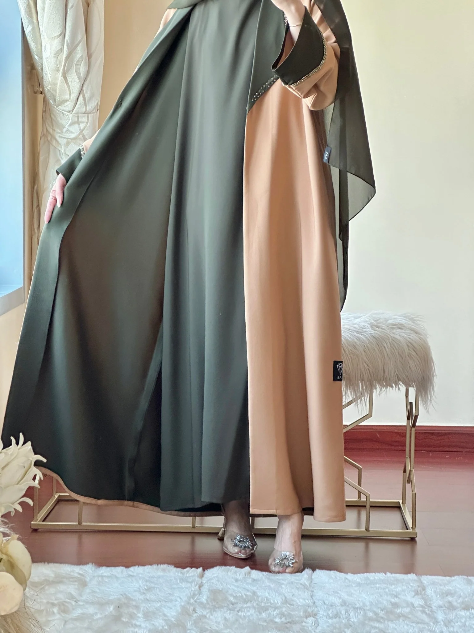 C-Green Beige Evening Abaya 42 - Image 8