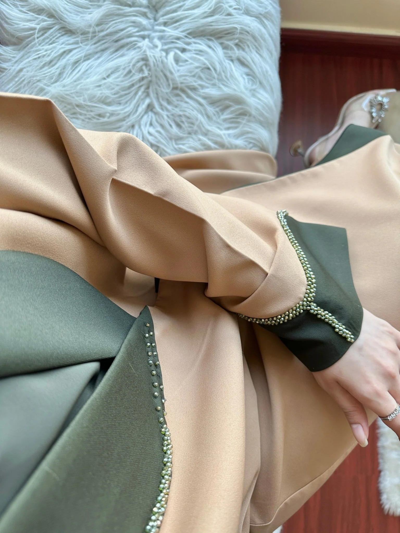 C-Green Beige Evening Abaya 42 - Image 9